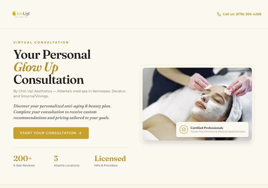 Chin Up Aesthetics — Consultation intake that texts each lead a personalized plan and follows up on its own.