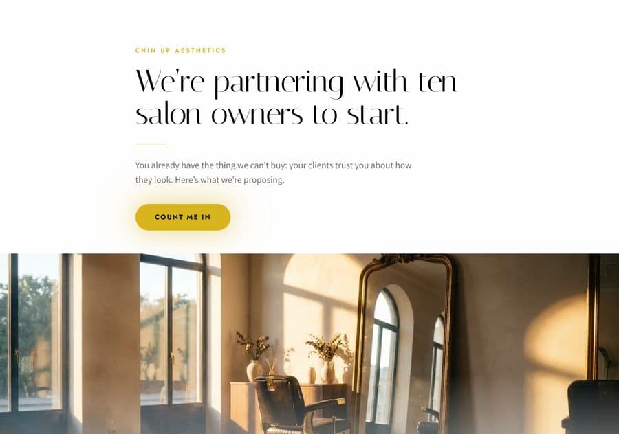 Chin Up Aesthetics — Partner referral program: public page, application, and a console to work it.